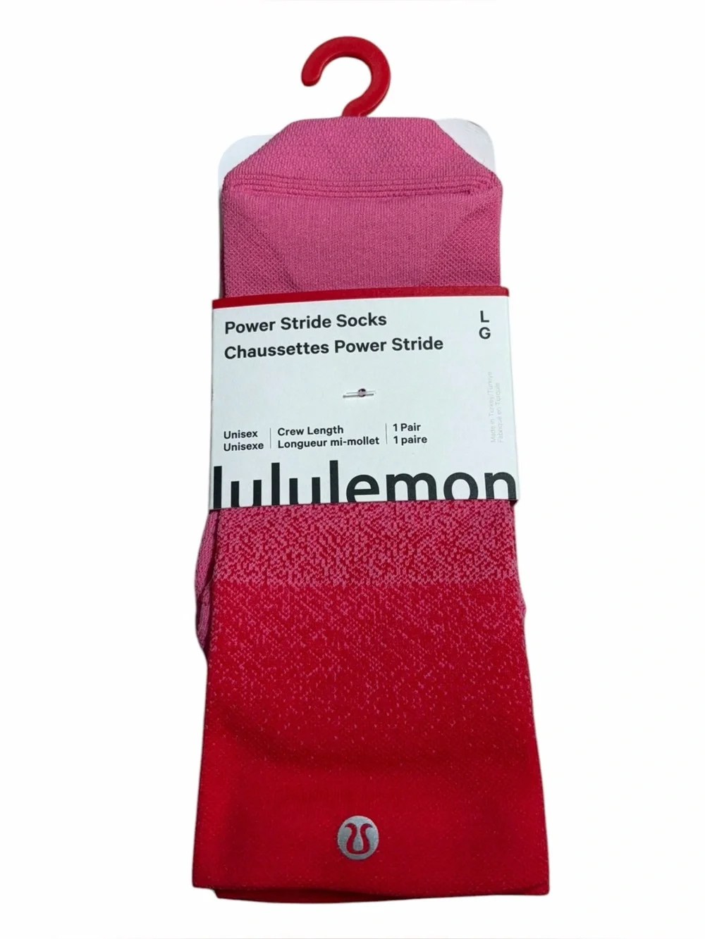 NWT Lululemon Power Stride Socks *Crew Length (Lululemon Red/Raspberry) Size L